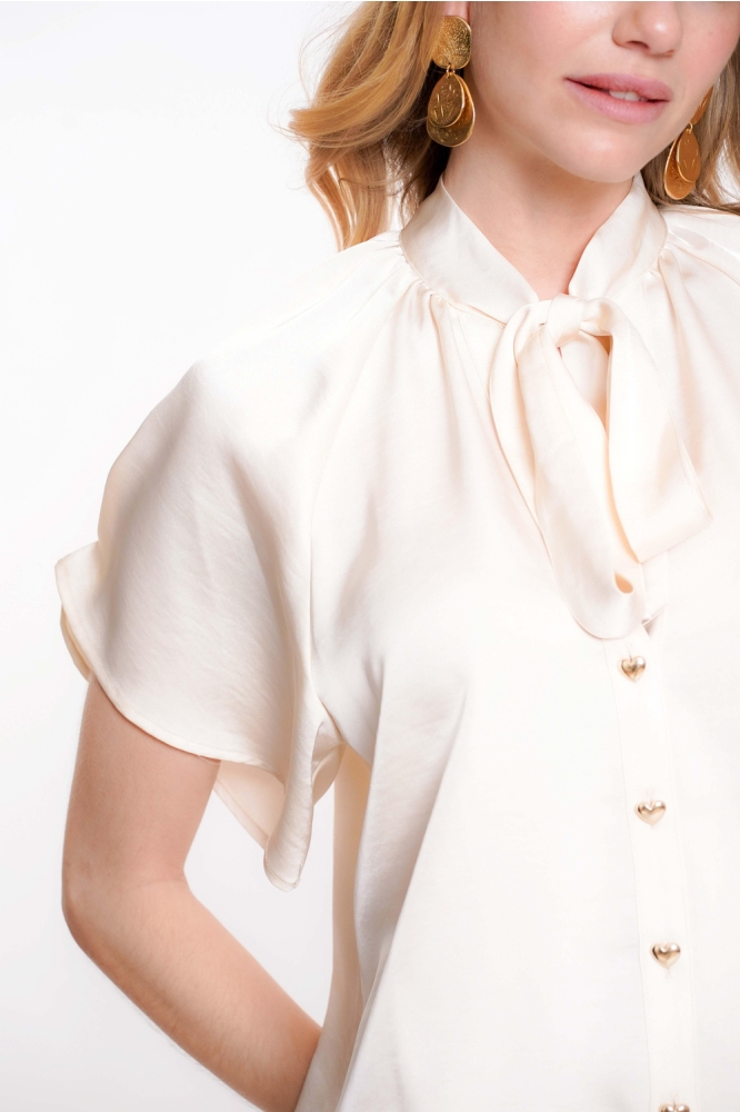 BLOUSE MET SATIJNEN LOOK EN STRIKDETAIL 53072 14 Off-white